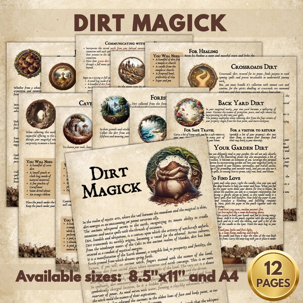 DIRT MAGICK Instant Digital Download Printable | Book of Shadows / Grimoire Pages | .jpg files sizes A4 & 8.5''x11''