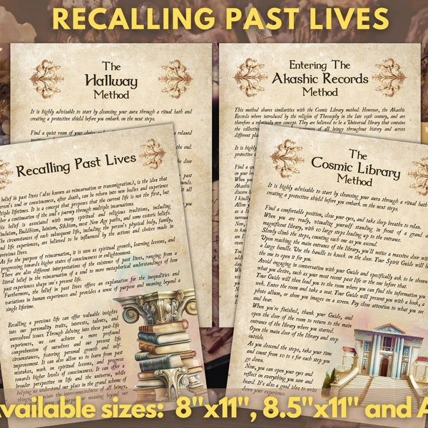 Recalling PAST LIVES | Instant Digital Download Printable Book of Shadows / Grimoire Page | .jpg files A4, 8''x11'' & 8.5"x11"