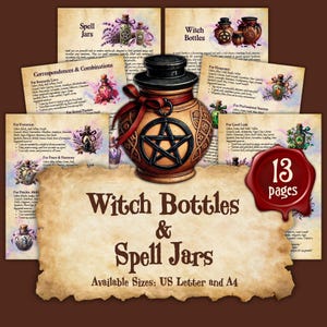 Botellas de brujas y frascos de hechizos / Libro de las Sombras de descarga digital instantánea / Páginas de grimorio / tamaños A4 y 8,5'' x 11''