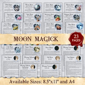 MOON MAGICK | Instant Digital Download Book of Shadows / Grimoire Pages | sizes A4 8.5&#39;&#39;x11&#39;&#39;