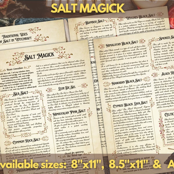 SALT MAGICK | Instant Digital Download Printable Book of Shadows / Grimoire Page | .jpg files A4, 8''x11'' & 8.5"x11"