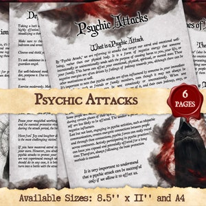 PSYCHIC ATTACKS | Instant Digital Download Printable Book of Shadows / Grimoire Pages | sizes A4 and 8.5&#39;&#39;x11&#39;&#39;
