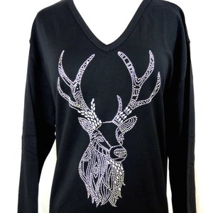 Hand Embellished Rhinestone Iridescent & Crystal Reindeer Knit Top Available Sizes Small Up To Size 3X
