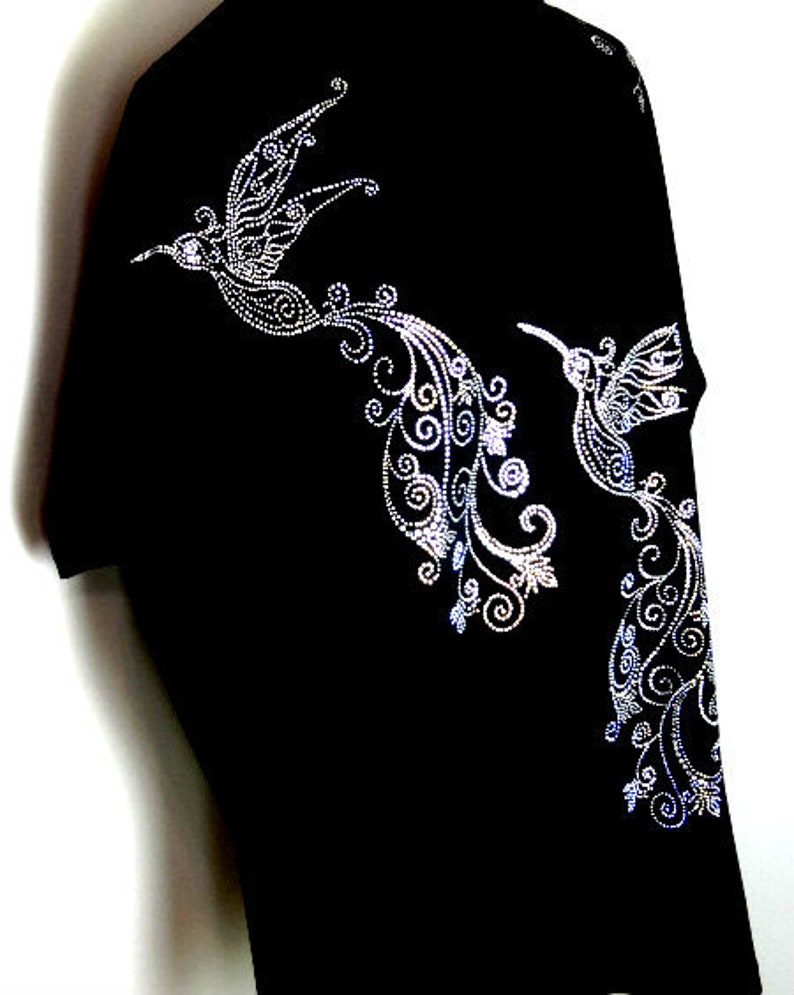 Plus Size Full Length Leggings Embellished Rhinestone Crystal /& AB Aurora Borealis Stones Fancy Hummingbird Tail Swirl Design