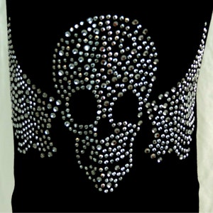 Regular Size Full Length Leggings Embellished Crystal Rhinestone & Silver Stud Gothic Biker Skull Wing Design image 2