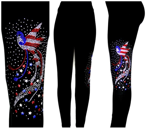 Regular Size Full Length Leggings Embellished All Rhinestone Shimmering Seahorse Design