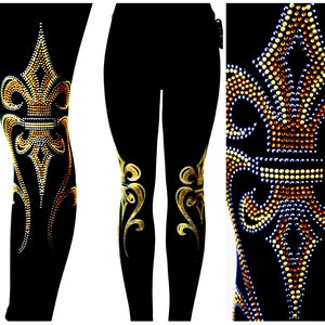 Regelmäßige Größe Leggings in voller Länge Verschönert Französischer Goldkarneval Fleur de Lis Design