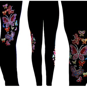 Regular Size Full Length Leggings Embellished Multi-Colored Butterflies Design