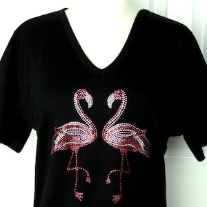 Alle Strass verschönerte schimmernde große rosa Flamingos kurze oder 3/4 Ärmel Strickoberteil erhältliche Größen von klein bis Größe 3X