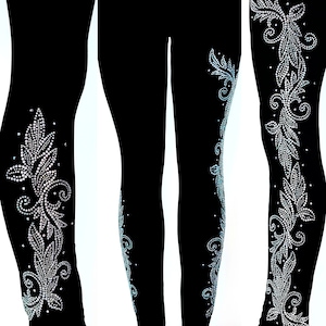 Leggings lunghi taglie forti decorati con strass argentati e foglie di Mardi Gras, 3 pannelli