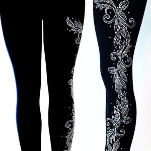 Regular Size Full Length Leggings Embellished Rhinestone & Silver Stud Mardi Gras Leaves Design One Leg Only