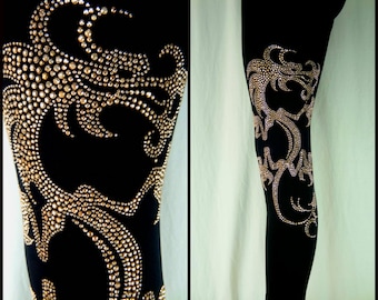Plus Size Full-Length Leggings Embellished Mardi Gras Oriental Golden Dragon