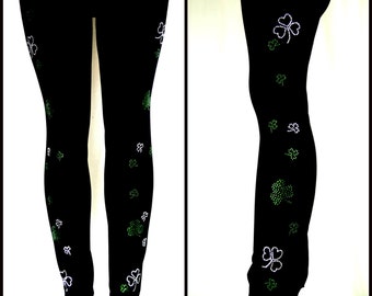 Plus Size Leggings Strass Strass Irisches Kleeblatt Design Eins oder beide Beine