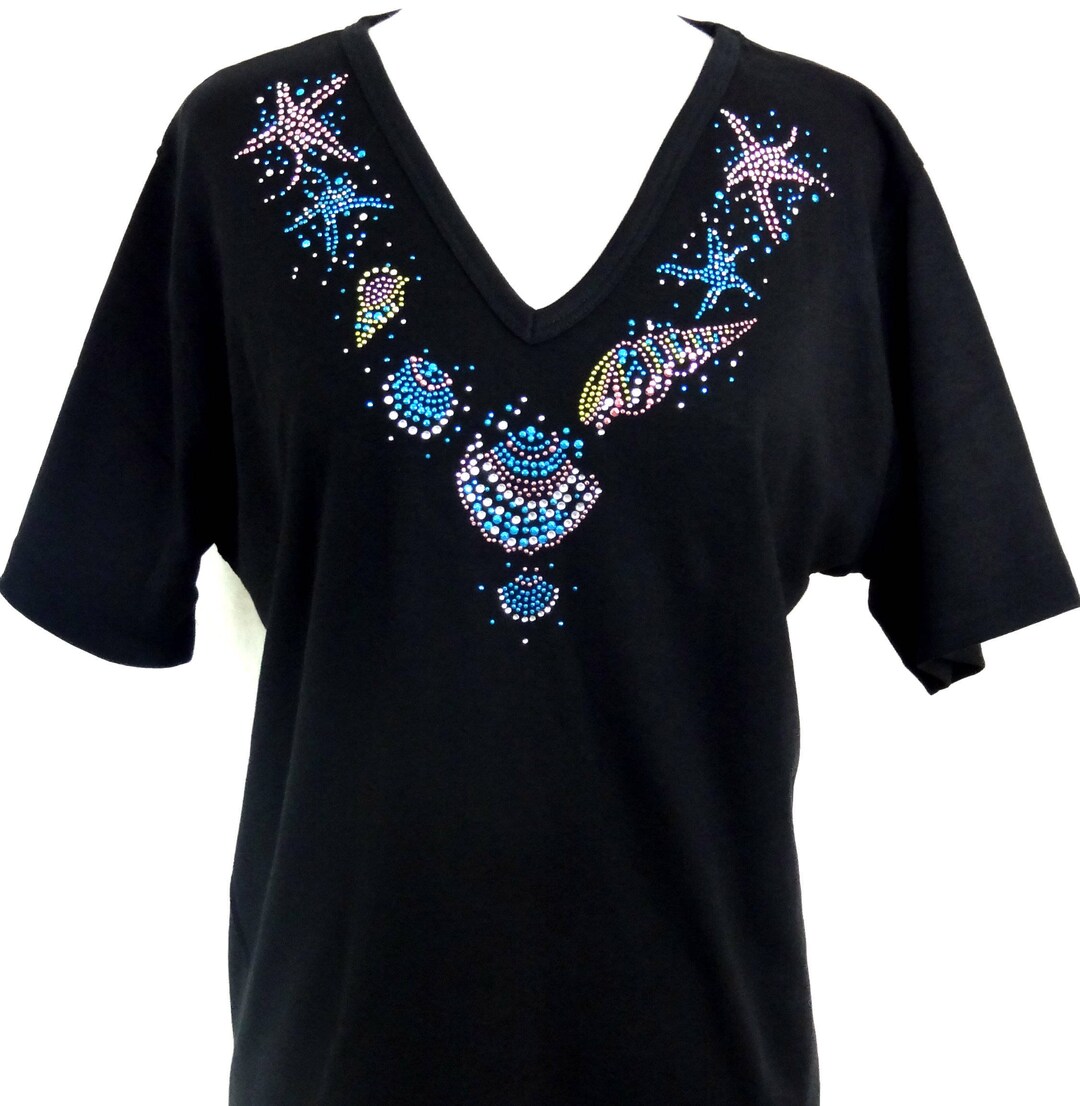Hand Embellished Shimmering Rhinestone Seashells Neckline Short or 3/4 ...