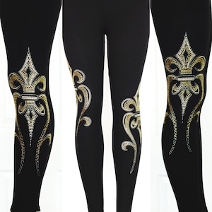 Über Größe Ganzkörper Leggings verschönert Gold Karneval Französisch Fleur de Lis Design