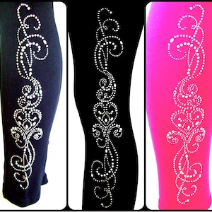 Regular Size Full-Length Leggings Embellished Rhinestone Crystal Heart Swirls Design