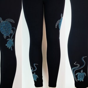 Plus Size Full Length Yoga Leggings Embellished Caribbean Ocean Blue Sea Turtles Design