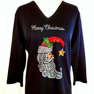 Verfraaid strass iriserend Merry Christmas Santa Moon Hulst kerstmuts bungelende ster gebreide top Beschikbare maten klein tot maat 3x