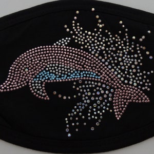 Wasbare hand verfraaide dolfijn & golven strass en glanzende studs zwart gezicht mondmasker