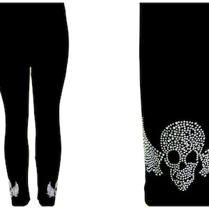 Regular Size Full Length Leggings Embellished Crystal Rhinestone & Silver Stud Gothic Biker Skull Wing Design image 1