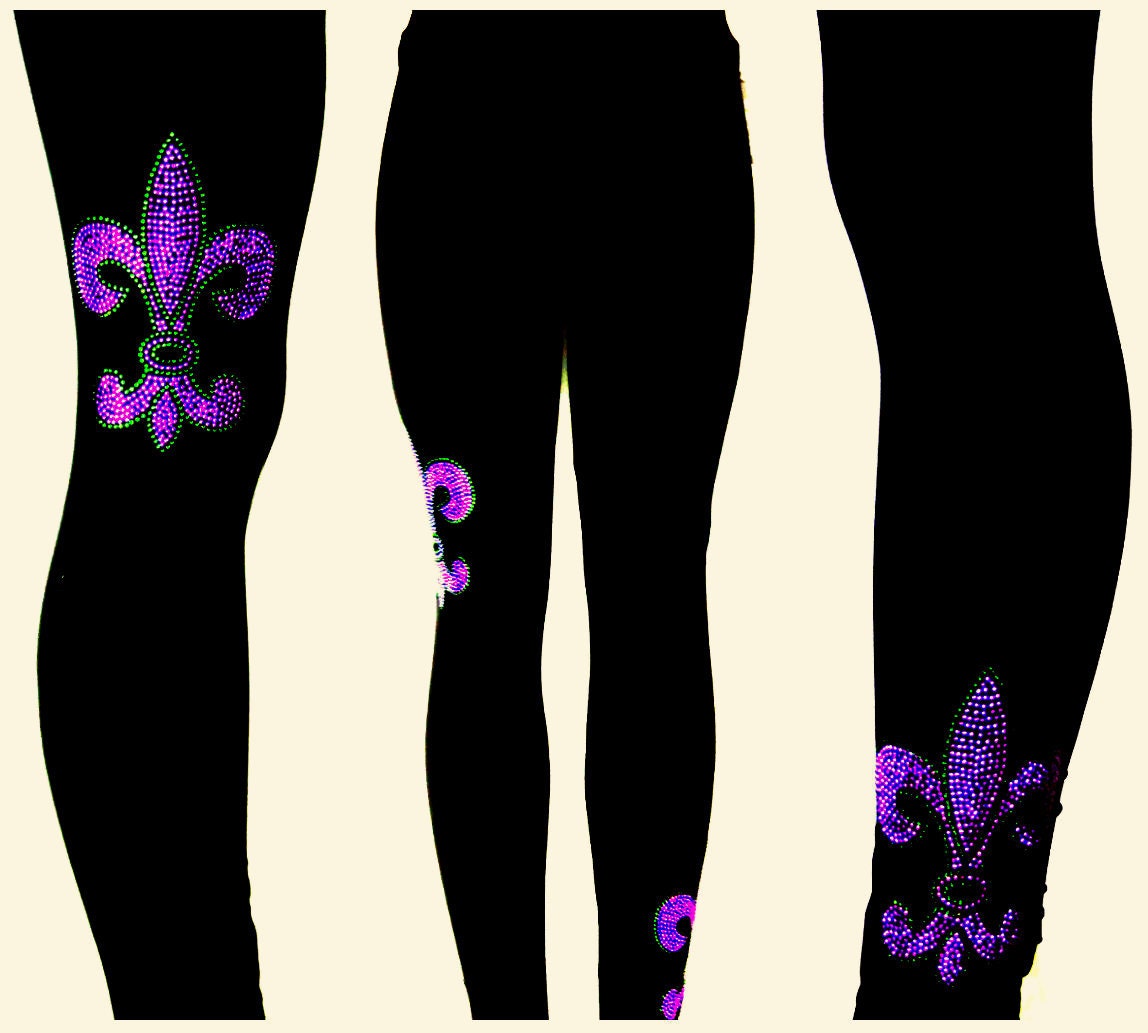 Mardi Gras Leggings, Girls Glittery Mardi Gras Leggings, Mardi