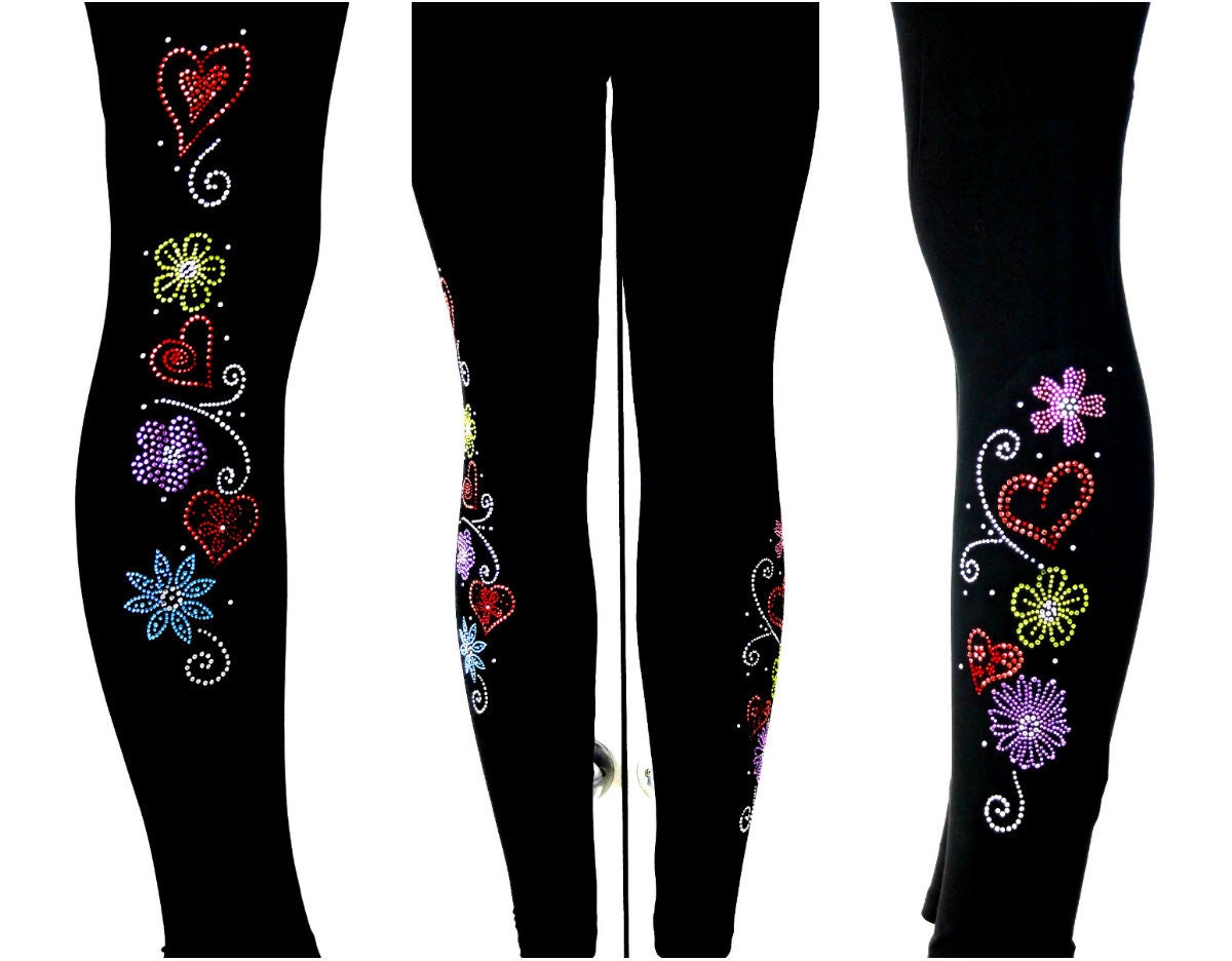 Plus Size Full Length Leggings – Purple Butterfly Floral With Rhinestone & Stud Bling – Yoga, Dance, Casual