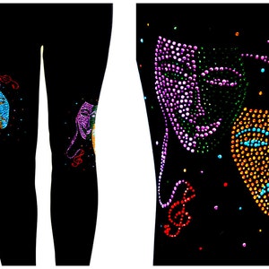 Plus Size Capri Length Leggings Embellished Two Toned Double Sided Music Treble Clef Mardi Gras Jesters Masquerade Mask