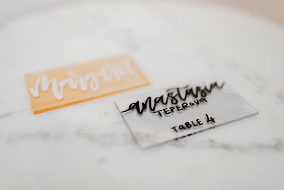 Hand Lettered Escort Cards Acrylic Escort Cards Modern Calligraphy Modern Wedding Place Cards Hand Lettered Tile Modern Wedding