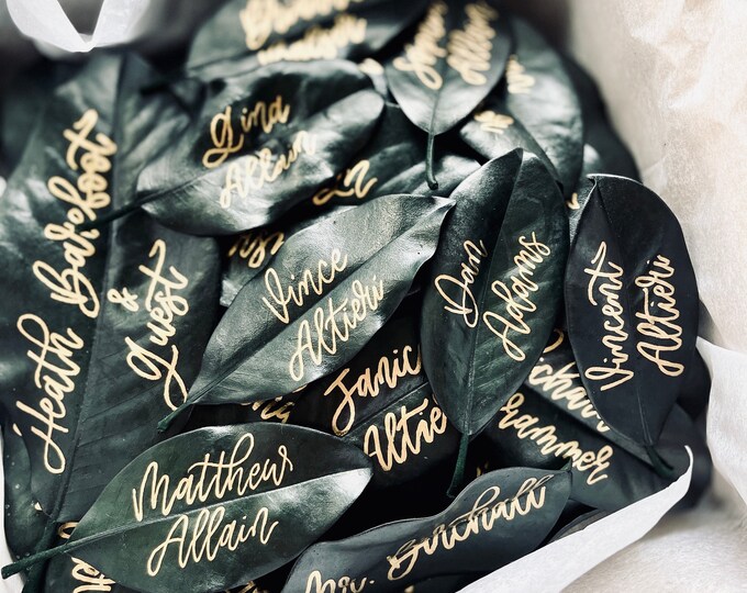 Medium Faux Palm Leaf Place Cards Modern Wedding Modern Etsy