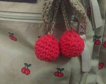 Crochet Cherry Keychain, Cherries, crochet key chain, Cottagecore, Cottagecore Decor, Handmade Gifts, Crocheted Gifts