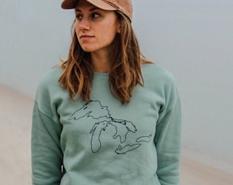 Great Lakes Crew Sweatshirt (Unisex) Superior, Michigan, Erie, Ontario, Huron, Lake, Long Sleeve