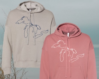 Great Lakes Hooded Sweatshirt (Unisex) Superior, Michigan, Erie, Ontario, Huron, Lake, Long Sleeve, Great Lakes Cozy Hoodie, Super soft