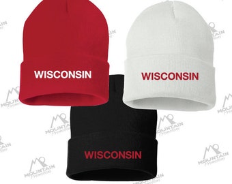 Bonnet Wisconsin pour les fans des blaireaux du Wisconsin, bonnet brodé des blaireaux du Wisconsin, chapeau Madison UW, chapeau de fan d'hiver Wisconsin