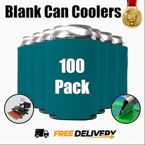 100 Teal Can Coolers – Blank Bulk Collapsible Beer Huggers