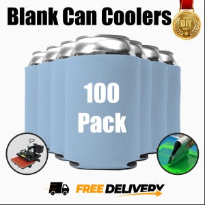 Confezione da 100 - Raffreddatore per lattine Placid Blue per stampa serigrafica DTF HTV vinile ricamo pressa a caldo trasferimento supporti pieghevoli per birra alla rinfusa