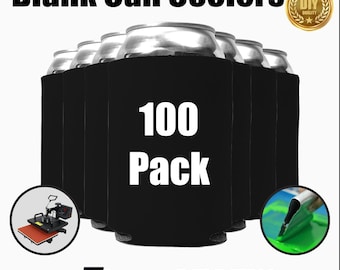 100 Pack - Black Can Cooler for Screen Printing DTF HTV Vinyl Embroidery Heat Press Transfer Collapsible Bulk Beer Huggers Holders DIY Craft