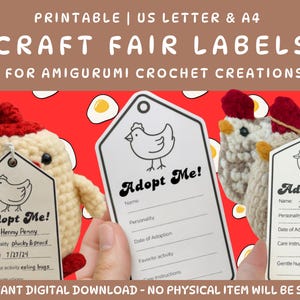 Crochet Chicken Adopt Me Tags: Amigurumi Plush Toy Labels (PDF Printable, Editable Fields)