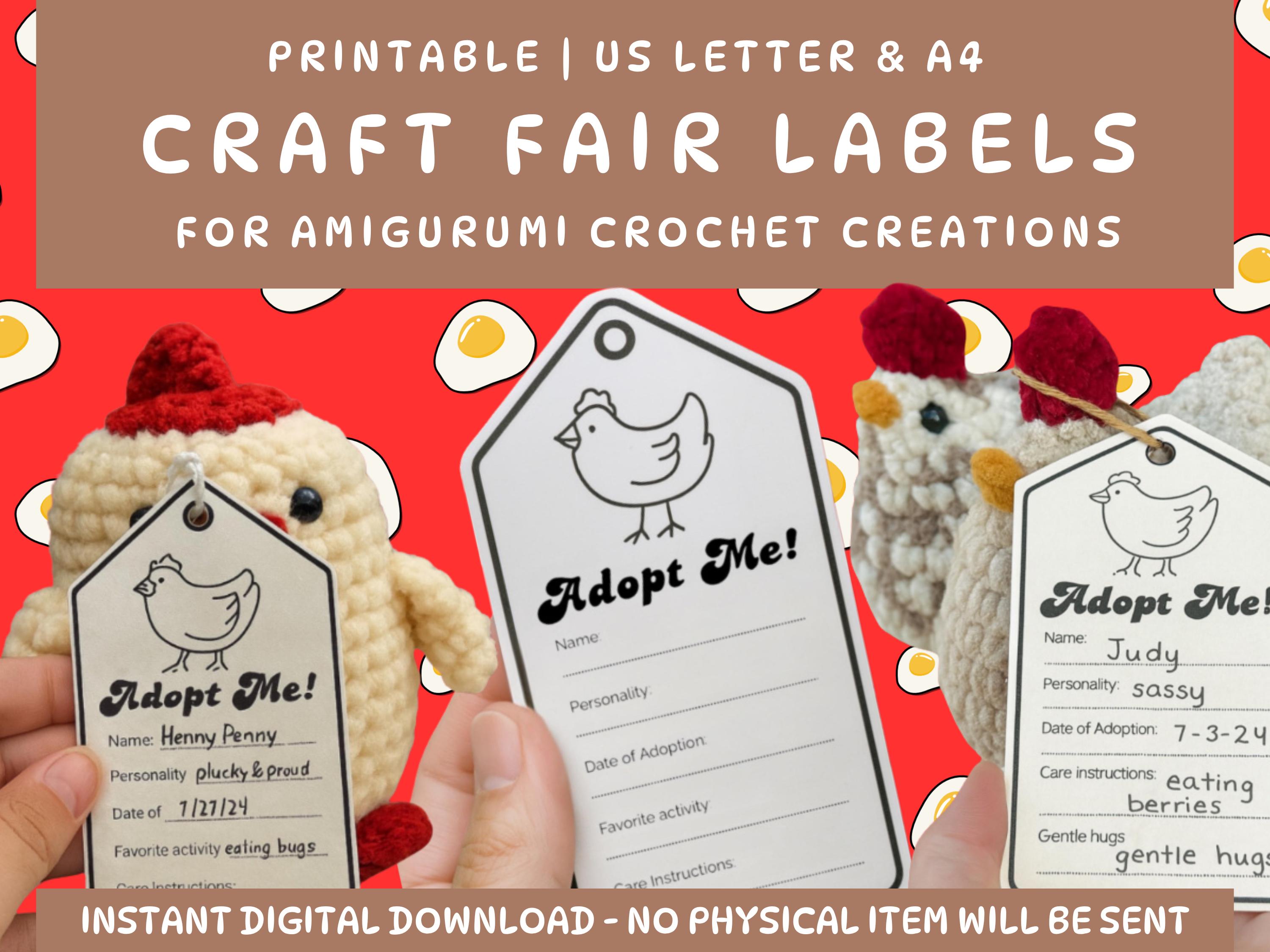 Stuffed Label Adopt Me Tags for Handmade Crochet Items | Amigurumi Custom Labels for ...