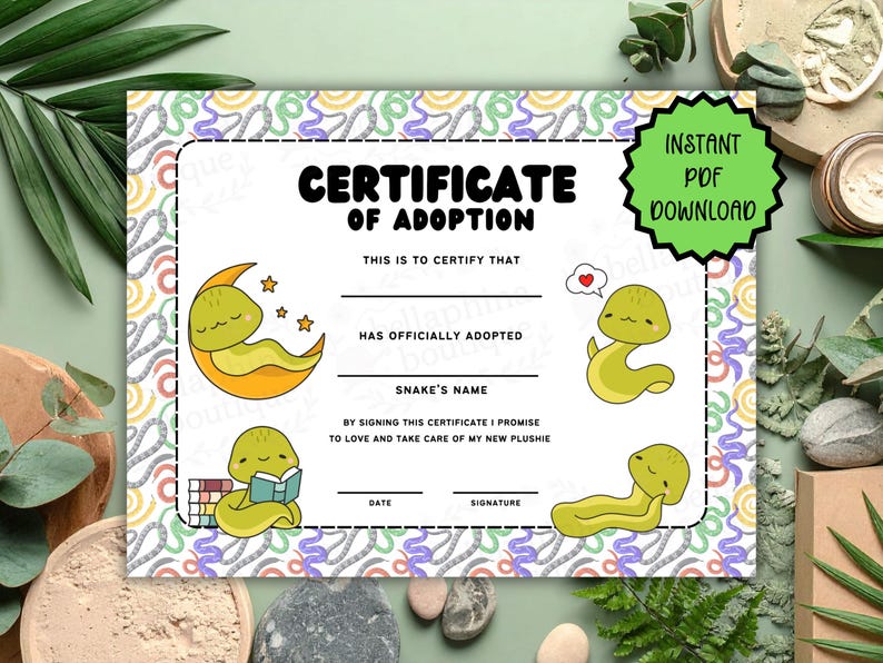 Snake Rescue Words Sign Adoption Certificate for Amigurumi Snake Plushie | Emotional Support ...