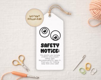 Safety Eye Warning Card | Printable Labels for Crochet Plushie | Amigurumi Tags for Handmade Toys | Choking Hazard Label for Stuffed Animals