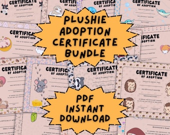 Plushie Adoption Certificate Bundle Printable | Amigurumi Stuffed Animal Adoption Papers | Crochet Plush Toy Certificates