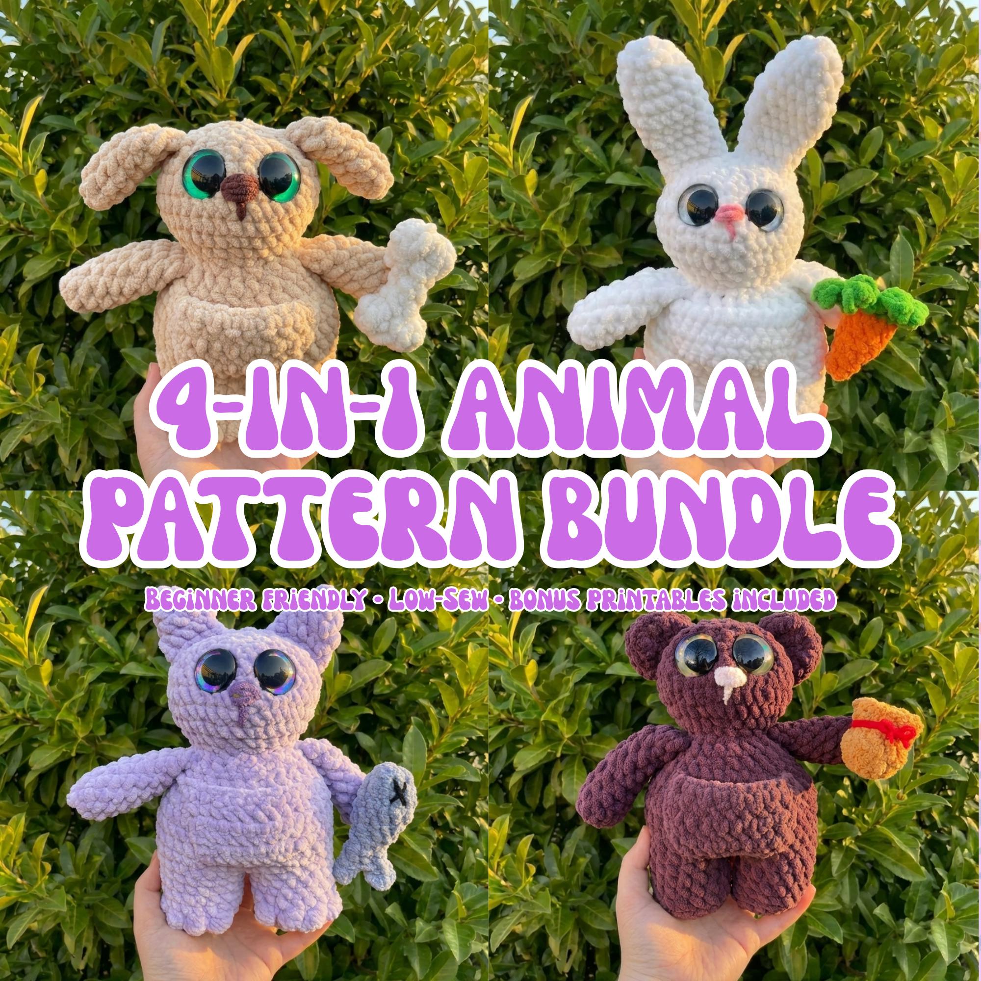 30 Chenille Yarn Crochet Patterns for Soft Plushies, Cozy Decor, and Cute Gifts 17 Wishling Animal Crochet Pattern Bundle