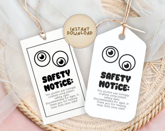 Safety Eye Warning Label Card for Handmade Stuffed Animals | Knitting Labels for Craft Fair Display | Crochet Tags for Amigurumi Plushies