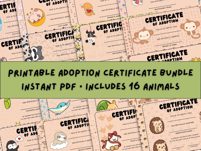 Amigurumi Adoption Certificates Bundle | Plushie Adoption Papers for ...