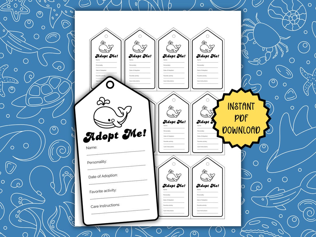 Custom Crochet Labels for Amigurumi Whale | Adopt Me Tags for Emotional ...