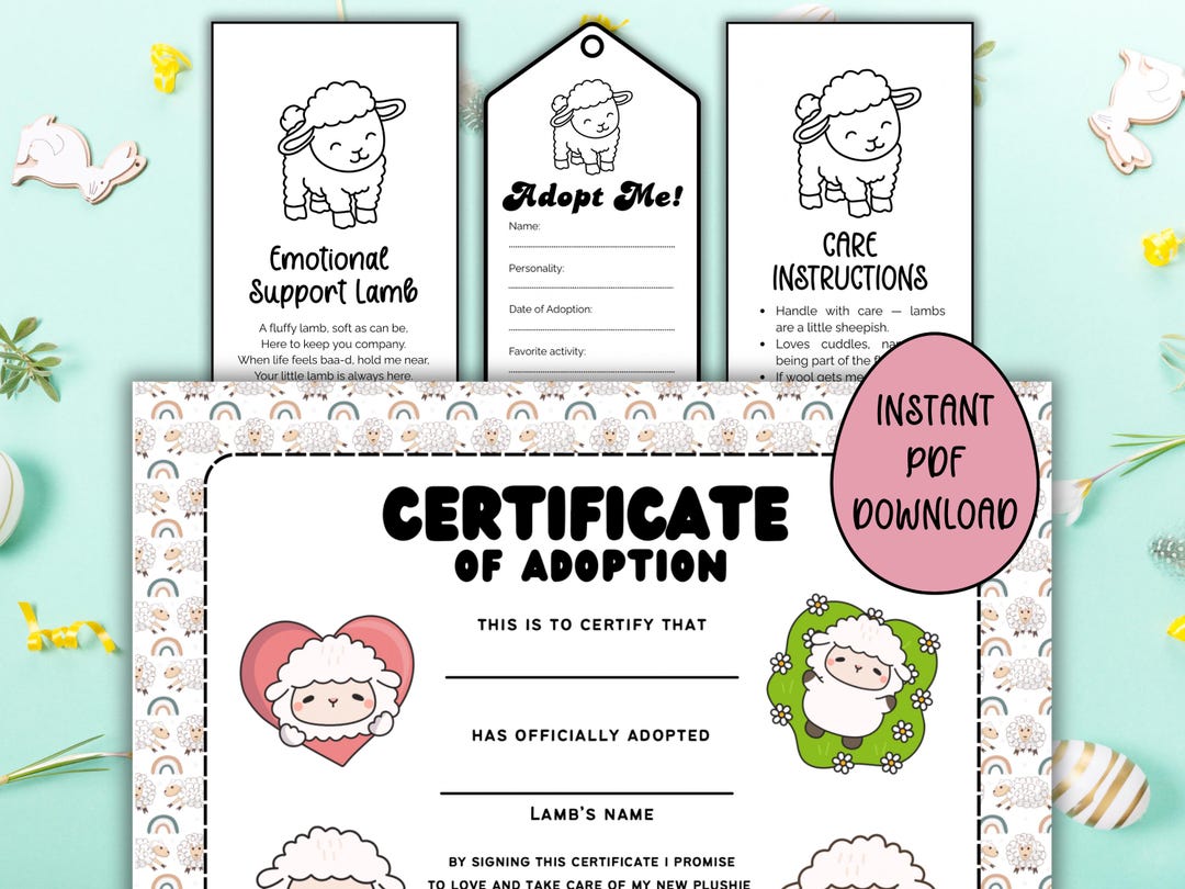 Printable Emotional Support Lamb Tags Crochet Plushie Adoption ...