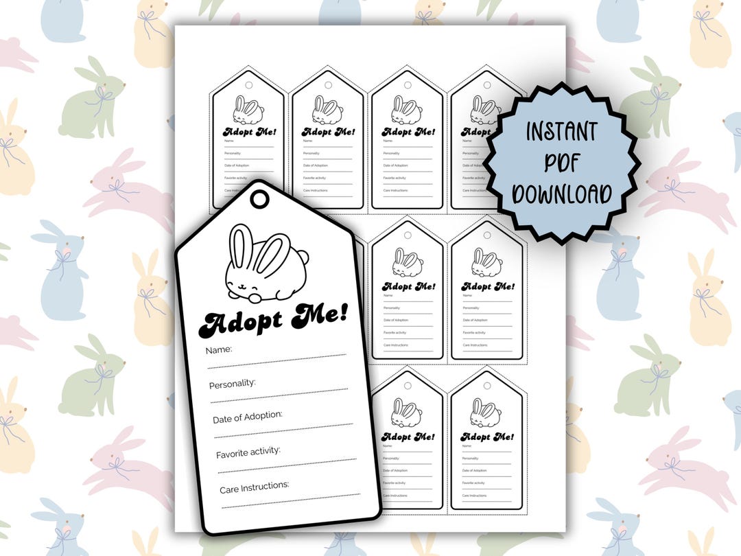 Custom Crochet Labels for Amigurumi Bunny | Adopt Me Tags for Emotional ...