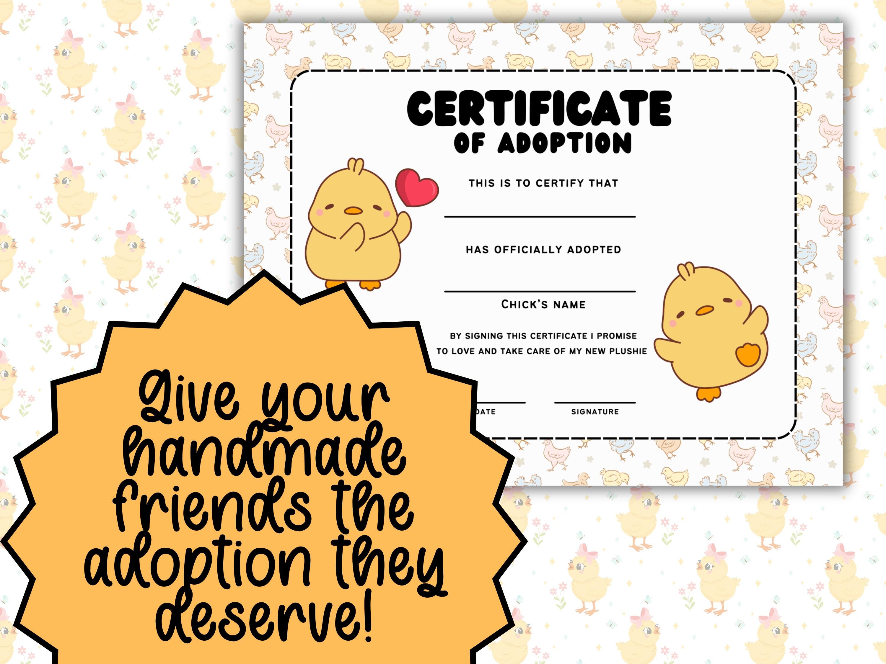 Printable Emotional Support Chick Tags Crochet Plushie Adoption ...