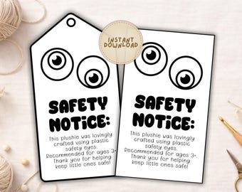 Printable Safety Eye Warning Card for Amigurumi Crochet Plushies | Choking Hazard Label for Stuffed Animals | Crochet Tag PDF for Handmade