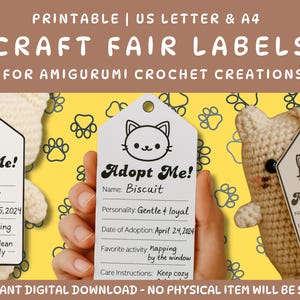 Crochet Cat Adopt Me Tags: Amigurumi Plush Label (PDF Printable Sheet)